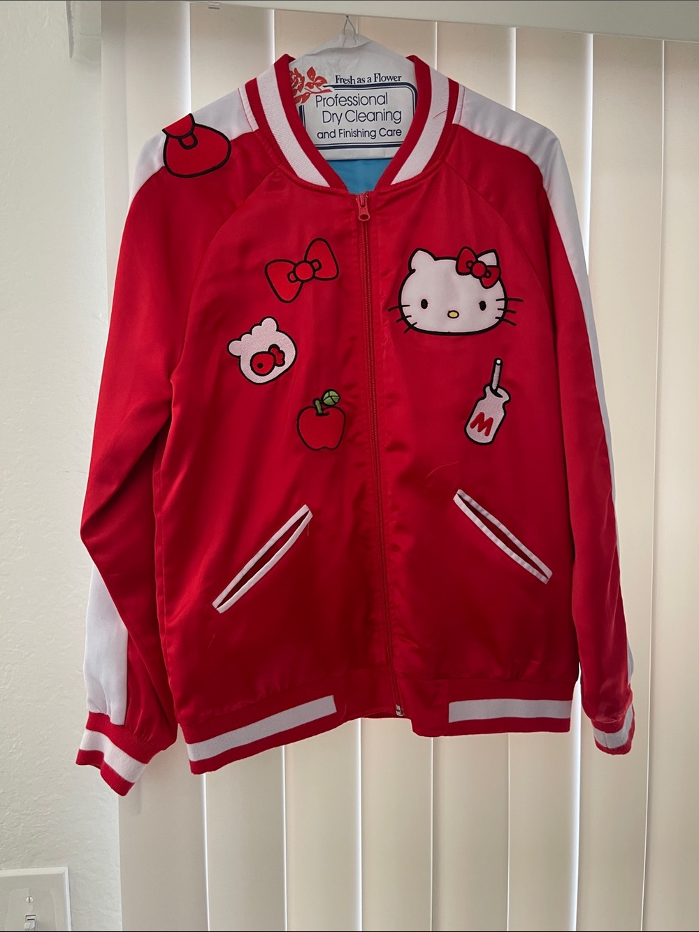 Hello Kitty Red and White Girls' Embroidered Jean-Style Jacket